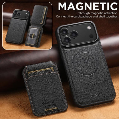 Suteni H18 Cross Grain MagSafe Wallet Leather Phone Case