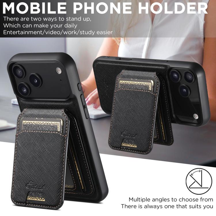 Suteni H18 Cross Grain MagSafe Wallet Leather Phone Case