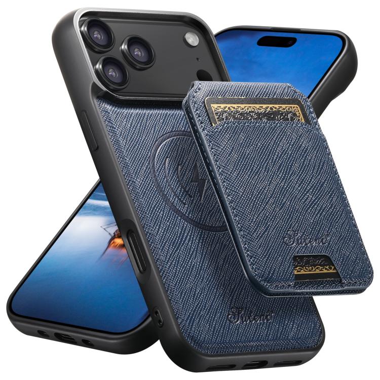 Suteni H18 Cross Grain MagSafe Wallet Leather Phone Case