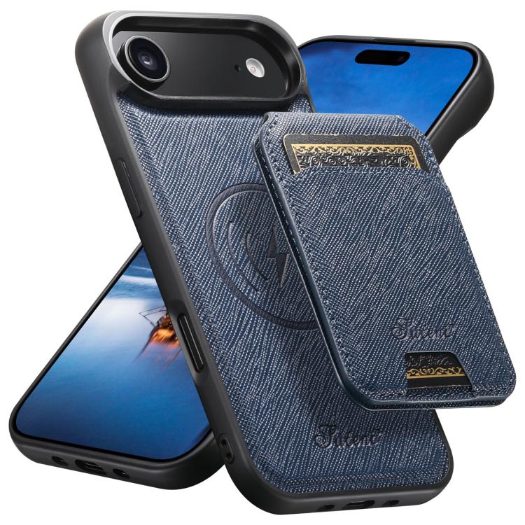 Suteni H18 Cross Grain MagSafe Wallet Leather Phone Case