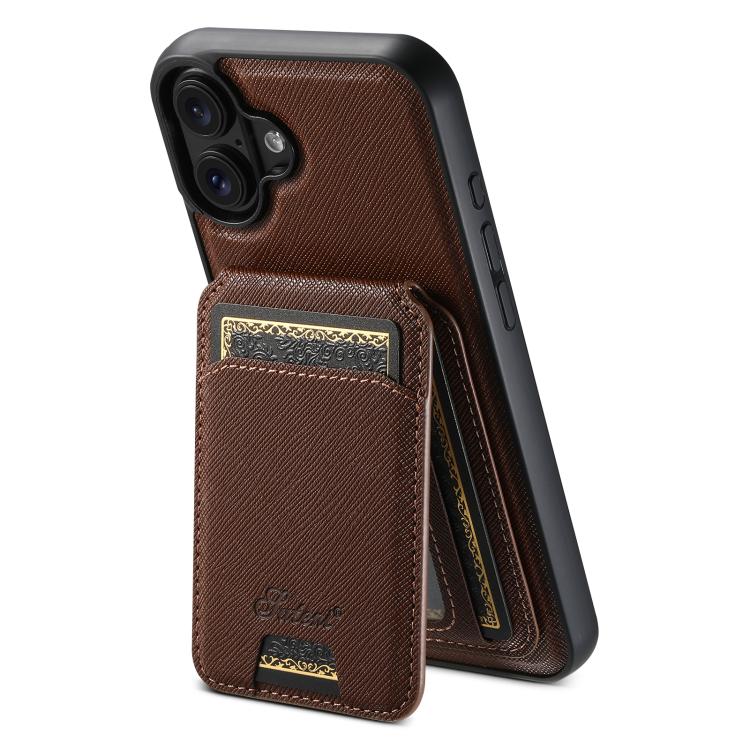 Suteni H18 Cross Grain MagSafe Wallet Leather Phone Case, For iPhone 18, For iPhone 18 Pro, For iPhone 18 Pro Max, For iPhone 17 Pro Max, For iPhone 17 Pro, For iPhone 17, For iPhone Air, For iPhone 16 Pro Max, For iPhone 16 Pro, For iPhone 16 Plus    ...