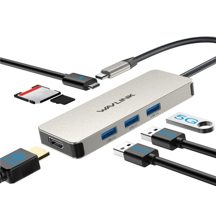 WAVLINK UHP3416 7-in-1 PD100W Charging SD / TF Card Reader 4K HD Type-C Docking Station, UHP3416