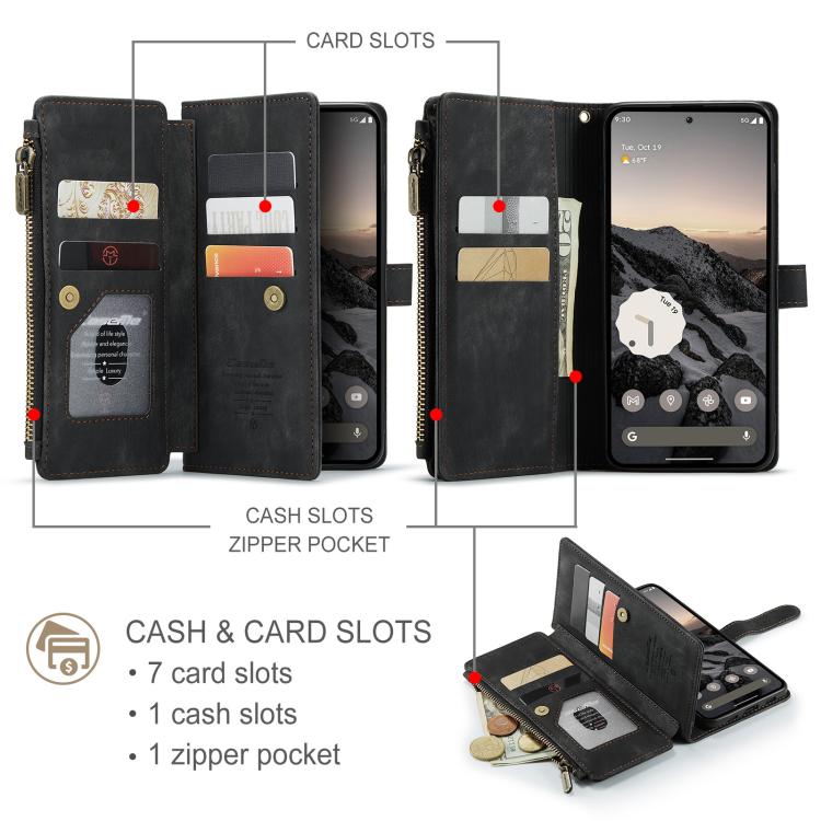 CaseMe C30 Card Slots Zipper Wallet Leather Phone Case, For Google Pixel 11 / 11 Pro, For Google Pixel 10a, For Google Pixel 9 Pro XL / 10 Pro XL, For Google Pixel 10 / 10 Pro / 9, For Google Pixel 9a, For Google Pixel 11 Pro XL