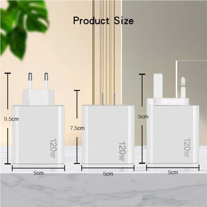 120W 3 PD Type-C Dual USB Multi Port Charger for Mobile Phones, EU Plug, EU Plug