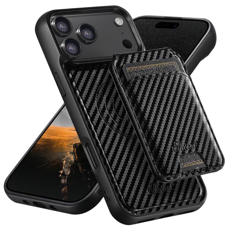 Suteni TXWH18 Carbon Fiber Texture Detachable Wallet MagSafe Phone Case, For iPhone 18, For iPhone 18 Pro, For iPhone 18 Pro Max, For iPhone 17 Pro Max, For iPhone 17 Pro, For iPhone 17, For iPhone 17 Air, For iPhone 16 Pro Max, For iPhone 16 Pro      ...