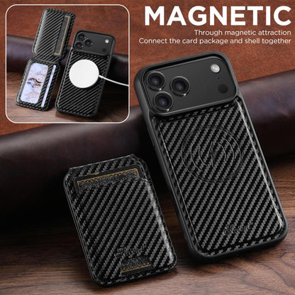 Suteni TXWH18 Carbon Fiber Texture Detachable Wallet MagSafe Phone Case, For iPhone 18, For iPhone 18 Pro, For iPhone 18 Pro Max, For iPhone 17 Pro Max, For iPhone 17 Pro, For iPhone 17, For iPhone 17 Air, For iPhone 16 Pro Max, For iPhone 16 Pro      ...