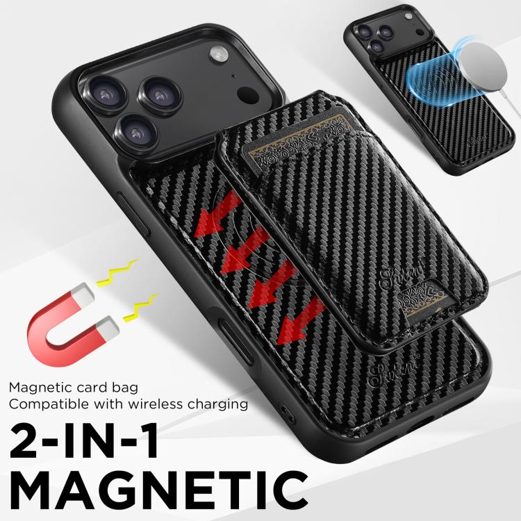 Suteni TXWH18 Carbon Fiber Texture Detachable Wallet MagSafe Phone Case, For iPhone 18, For iPhone 18 Pro, For iPhone 18 Pro Max, For iPhone 17 Pro Max, For iPhone 17 Pro, For iPhone 17, For iPhone 17 Air, For iPhone 16 Pro Max, For iPhone 16 Pro      ...