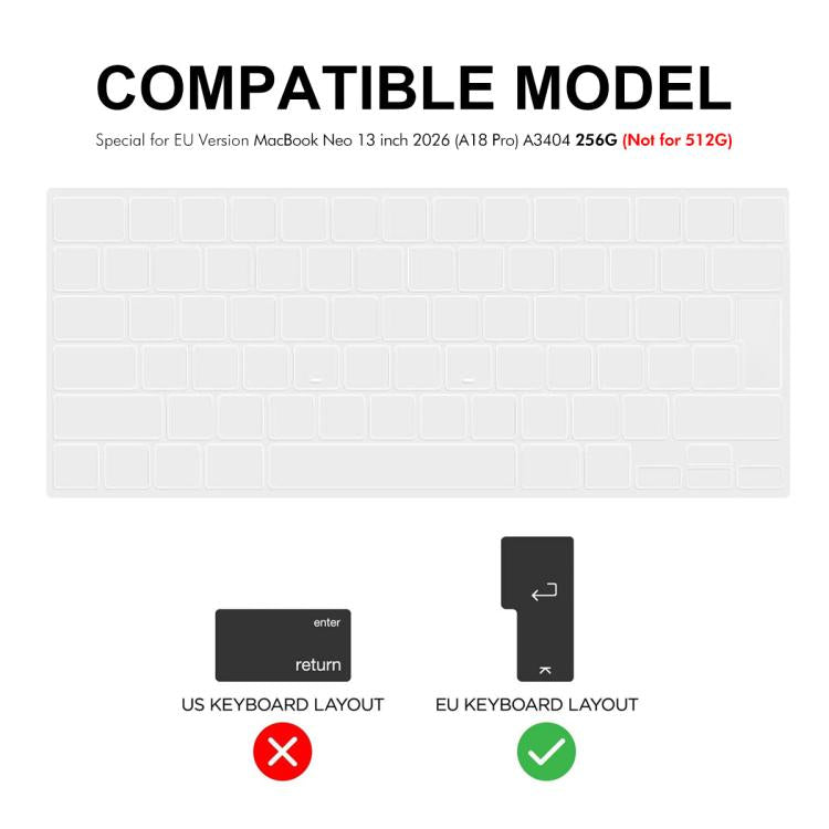 ENKAY EU Version Soft TPU Keyboard Protector Film, For MacBook Neo 13 inch 2026 (A18 Pro) A3404 256G, For MacBook Pro 14.2 / 16.2 / Air 13.6 / 15.3