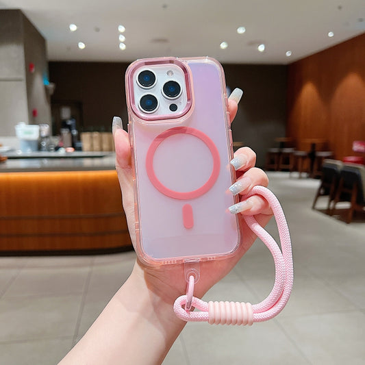 Bright Shadow  Magsafe Discoloration Phone Case with Wrist Strap, For iPhone 12 Pro Max, For iPhone 12 Pro, For iPhone 11 Pro Max, For iPhone 11