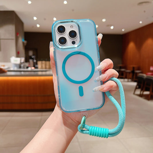 Bright Shadow  Magsafe Discoloration Phone Case with Wrist Strap, For iPhone 12 Pro Max, For iPhone 12 Pro, For iPhone 11 Pro Max, For iPhone 11