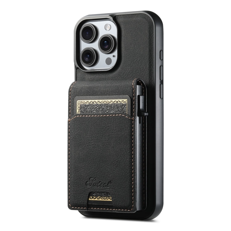 Suteni H19 Litchi Grain 2-in-1 MagSafe Removable Card Box Back Phone Case