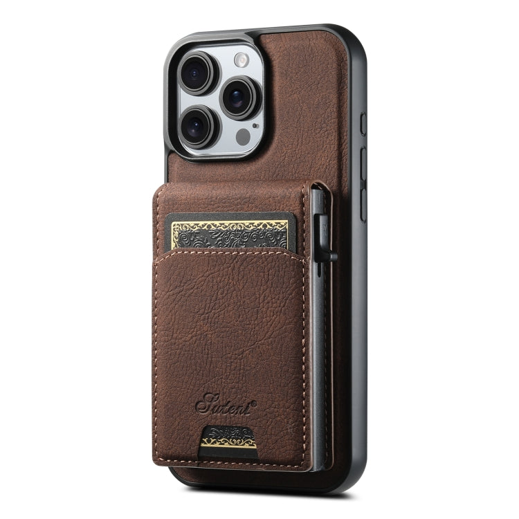 Suteni H19 Litchi Grain 2-in-1 MagSafe Removable Card Box Back Phone Case