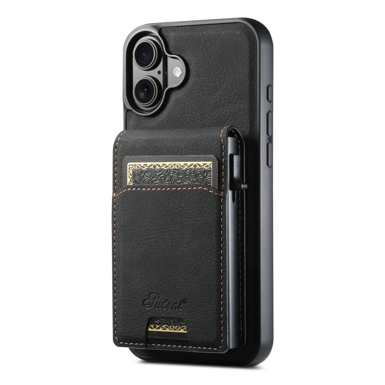 Suteni H19 Litchi Grain 2-in-1 MagSafe Removable Card Box Back Phone Case
