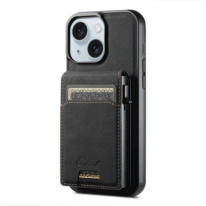 Suteni H19 Litchi Grain 2-in-1 MagSafe Removable Card Box Back Phone Case