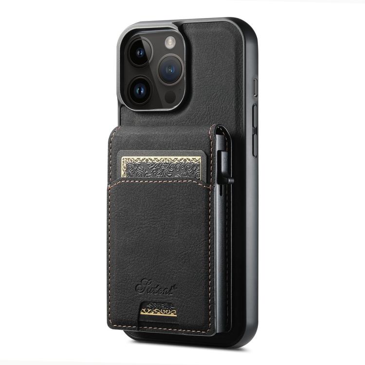 Suteni H19 Litchi Grain 2-in-1 MagSafe Removable Card Box Back Phone Case
