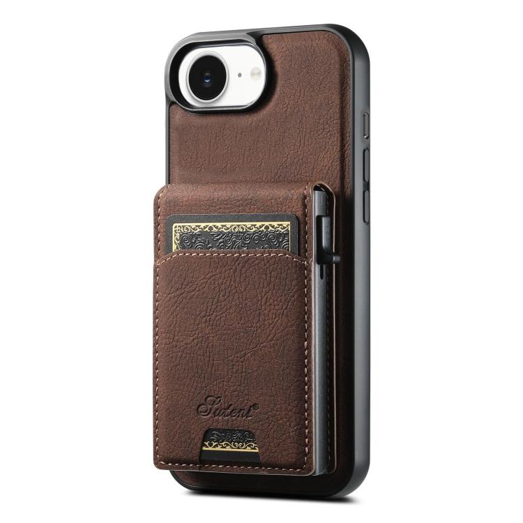 Suteni H19 Litchi Grain 2-in-1 MagSafe Removable Card Box Back Phone Case