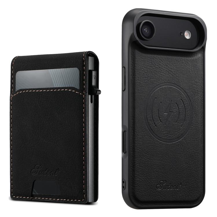 Suteni H19 Litchi Grain 2-in-1 MagSafe Removable Card Box Back Phone Case