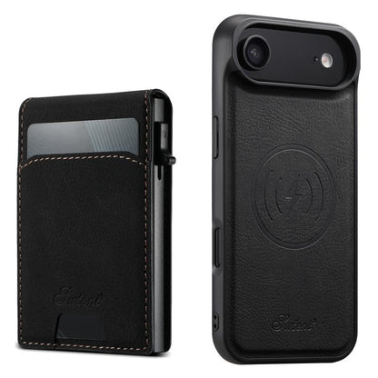 Suteni H19 Litchi Grain 2-in-1 MagSafe Removable Card Box Back Phone Case