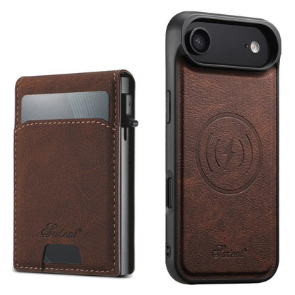 Suteni H19 Litchi Grain 2-in-1 MagSafe Removable Card Box Back Phone Case, For iPhone 18 Pro, For iPhone 18 Pro Max, For iPhone 17 Pro Max, For iPhone 17 Pro, For iPhone 17, For iPhone Air, For iPhone 16 Pro Max, For iPhone 16 Pro, For iPhone 16 Plus  ...