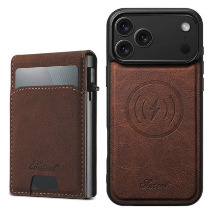 Suteni H19 Litchi Grain 2-in-1 MagSafe Removable Card Box Back Phone Case, For iPhone 18, For iPhone 18 Pro, For iPhone 18 Pro Max, For iPhone 17 Pro Max, For iPhone 17 Pro, For iPhone 17, For iPhone Air, For iPhone 16 Pro Max, For iPhone 16 Pro       ...