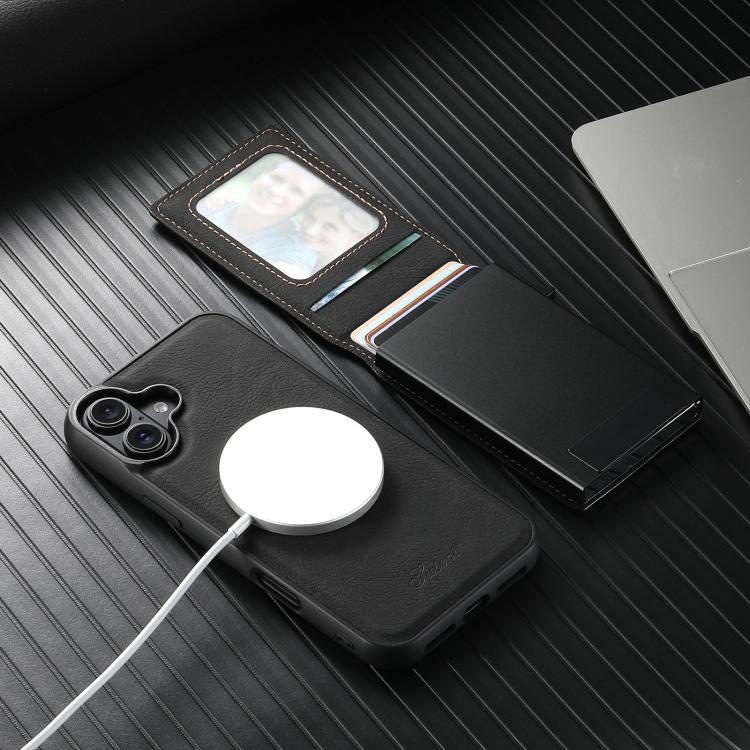 Suteni H19 Litchi Grain 2-in-1 MagSafe Removable Card Box Back Phone Case, For iPhone 18, For iPhone 18 Pro, For iPhone 18 Pro Max, For iPhone 17 Pro Max, For iPhone 17 Pro, For iPhone 17, For iPhone Air, For iPhone 16 Pro Max, For iPhone 16 Pro       ...