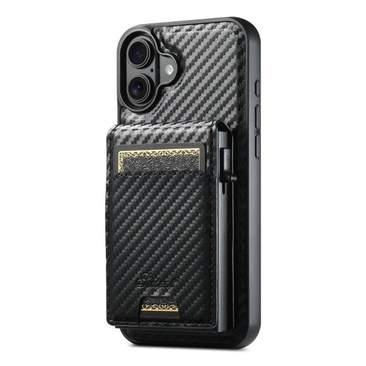 Suteni H19 Carbon Fiber Grain 2-in-1 MagSafe Removable Card Box Back Phone Case, For iPhone 18, For iPhone 18 Pro, For iPhone 18 Pro Max, For iPhone 17 Pro Max, For iPhone 17 Pro, For iPhone 17, For iPhone Air, For iPhone 16 Pro Max, For iPhone 16 Pro