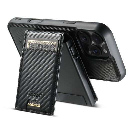Suteni H19 Carbon Fiber Grain 2-in-1 MagSafe Removable Card Box Back Phone Case, For iPhone 18, For iPhone 18 Pro, For iPhone 18 Pro Max, For iPhone 17 Pro Max, For iPhone 17 Pro, For iPhone 17, For iPhone Air, For iPhone 16 Pro Max, For iPhone 16 Pro ...