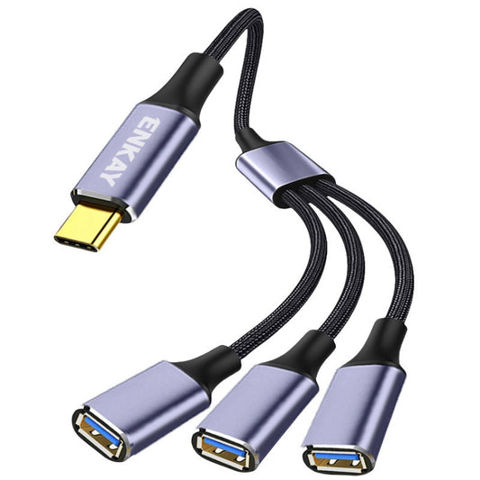ENKAY ENK-CB171 Type-C to 3 USB 2.0 OTG Splitter Cable Extension Cord, 0.5m, 1.2m