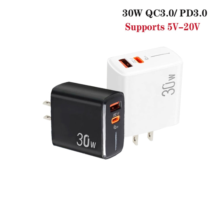 PD31 5V-20V 30W USB-C / Type-C + USB-A Multi Protocol Compatible Charger, US Plug, 30W US Plug