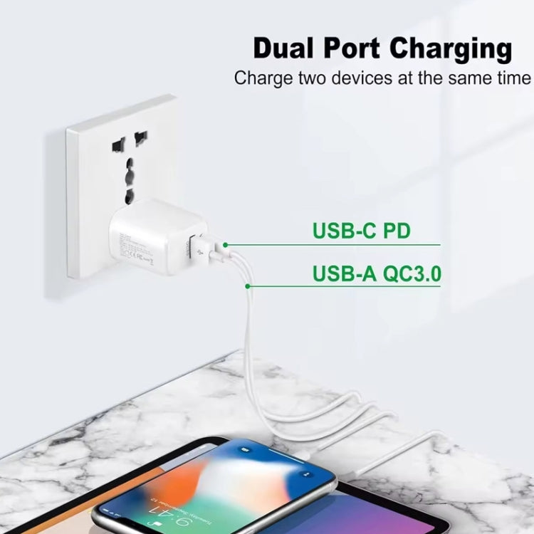 PD31 5V-20V 30W USB-C / Type-C + USB-A Multi Protocol Compatible Charger, US Plug, 30W US Plug