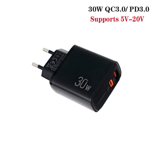 PD31 30W USB-C / Type-C + USB-A Charger with Type-C+8 Pin 2-in-1 Data Cable, EU Plug, EU Plug +  2-in-1 Data Cable
