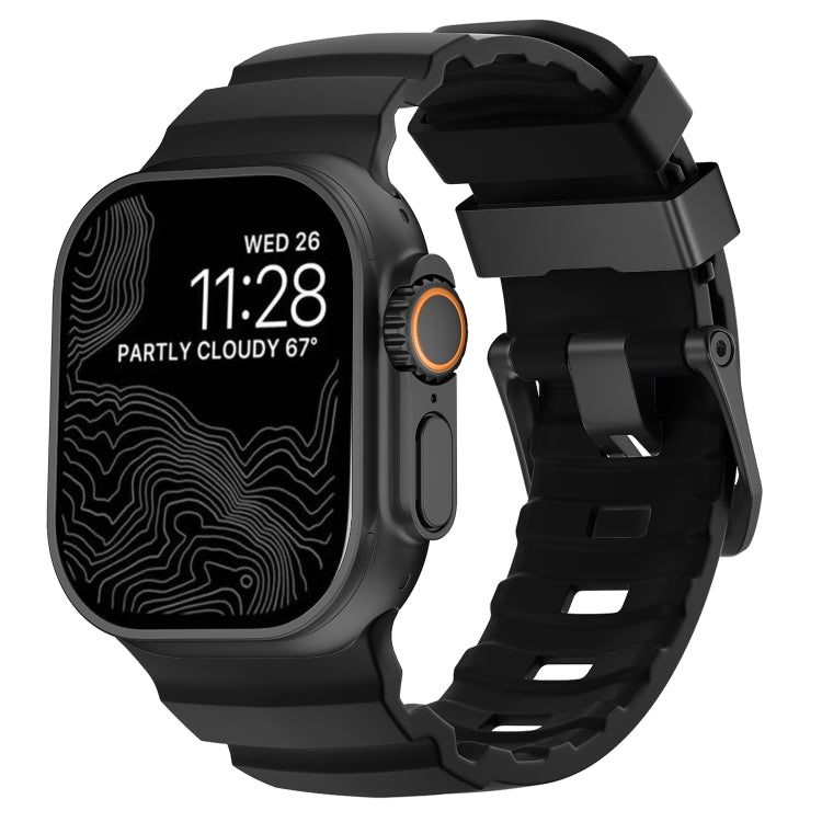 Wild Path Black Buckle Thickened Silicone Watch Band, For Apple Watch 46mm / 49mm / 45mm / 44mm