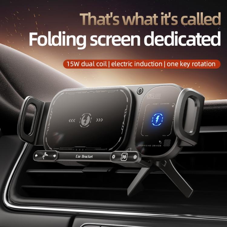 Support de téléphone rotatif à double bobine pour grille d'aération de voiture SD01, chargeur sans fil 15W, support de téléphone, SD01 Gris