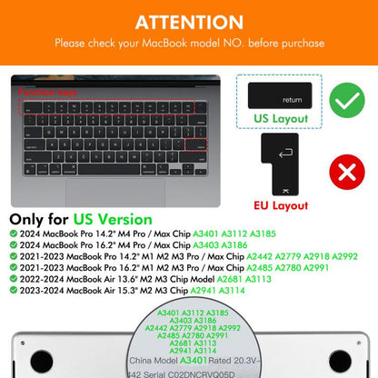 ENKAY US Version Keyboard Cover Soft Silicone Protective Film, For MacBook Pro 14.2 / Pro 16.2 / Air 13.6 / Air 15.3, For MacBook Pro 13.3 (A2289/A2338) / Pro 16 (A2141)