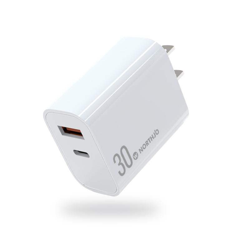 NORTHJO NOPD3002 USB-C / Type-C PD 30W + QC3.0 USB Dual Port Wall Fast Charger, US Plug, EU Plug, UK Plug
