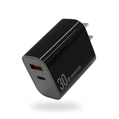 NORTHJO NOPD3002 USB-C / Type-C PD 30W + QC3.0 USB Dual Port Wall Fast Charger, US Plug, EU Plug, UK Plug