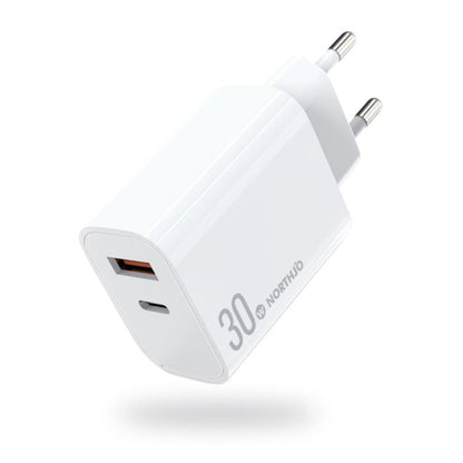 NORTHJO NOPD3002 USB-C / Type-C PD 30W + QC3.0 USB Dual Port Wall Fast Charger, US Plug, EU Plug, UK Plug