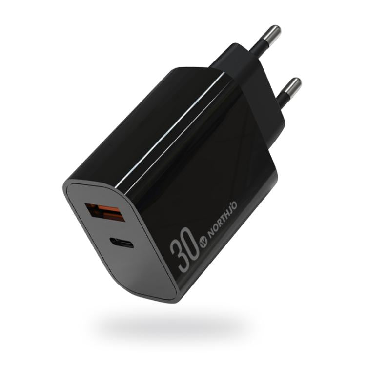 NORTHJO NOPD3002 USB-C / Type-C PD 30W + QC3.0 USB Dual Port Wall Fast Charger, US Plug, EU Plug, UK Plug