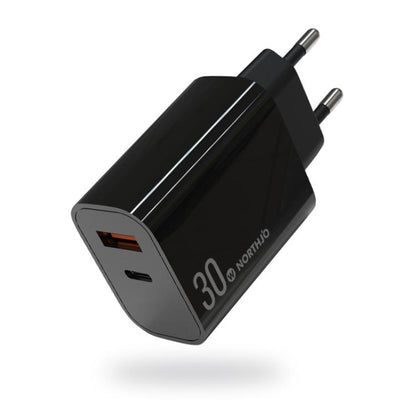 NORTHJO NOPD3002 USB-C / Type-C PD 30W + QC3.0 USB Dual Port Wall Fast Charger, US Plug, EU Plug, UK Plug