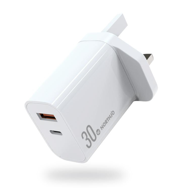 NORTHJO NOPD3002 USB-C / Type-C PD 30W + QC3.0 USB Dual Port Wall Fast Charger, US Plug, EU Plug, UK Plug