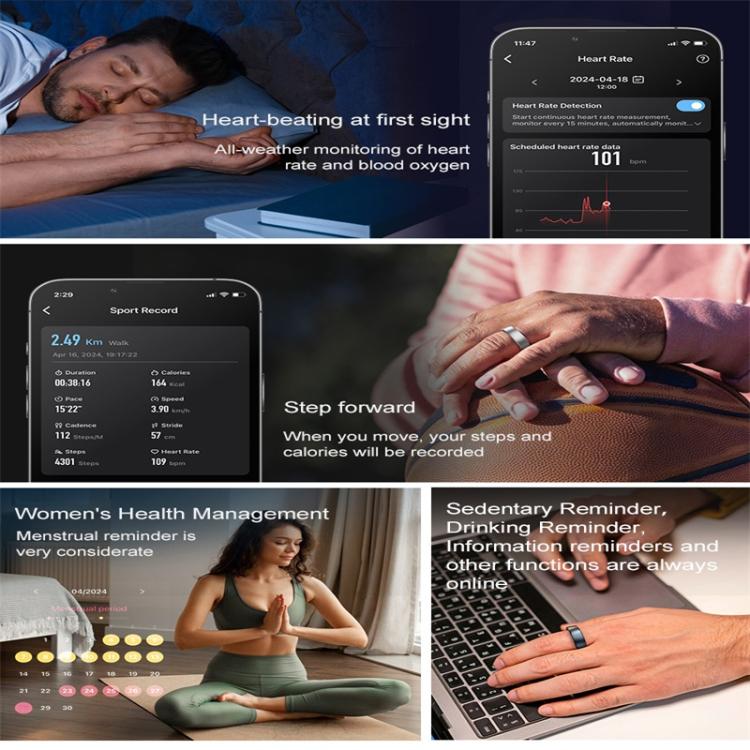 R10 SIZE 12 Smart Ring, Support Heart Rate / Blood Oxygen / Sleep / Multiple Sports Modes