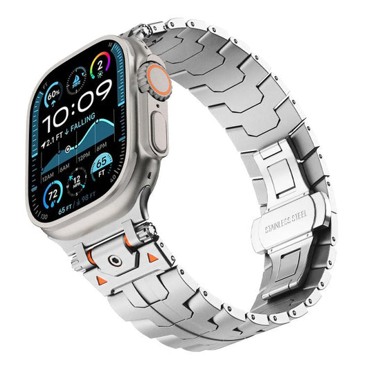 Stainless Steel Iron Man Butterfly Buckle Metal Watch Band, For Apple Watch 46mm / 49mm / 45mm / 44mm, For Apple Watch 42mm / 41mm / 40mm / 38mm