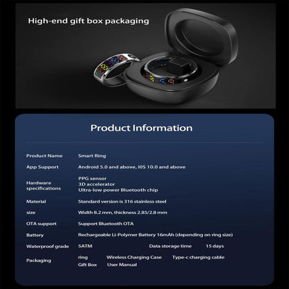 R12 SIZE 10 Smart Ring, Support Heart Rate / Blood Oxygen / Sleep / Multiple Sports Modes