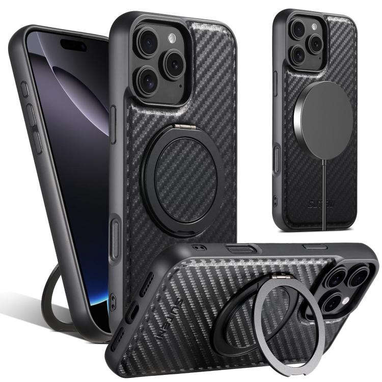 Suteni G3 Carbon Fiber Leather 360 Rotation Holder MagSafe Phone Case, For iPhone 18, For iPhone 18 Pro, For iPhone 18 Pro Max, For iPhone 17 Pro Max, For iPhone 17 Pro, For iPhone 17, For iPhone 17 Air, For iPhone 16 Pro Max, For iPhone 16 Pro        ...