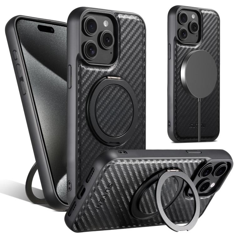 Suteni G3 Carbon Fiber Leather 360 Rotation Holder MagSafe Phone Case, For iPhone 18, For iPhone 18 Pro, For iPhone 18 Pro Max, For iPhone 17 Pro Max, For iPhone 17 Pro, For iPhone 17, For iPhone 17 Air, For iPhone 16 Pro Max, For iPhone 16 Pro        ...