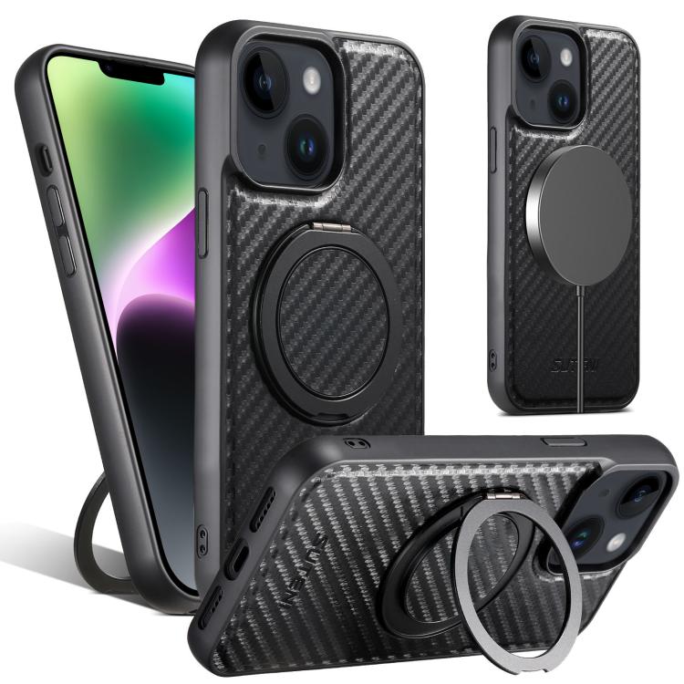 Suteni G3 Carbon Fiber Leather 360 Rotation Holder MagSafe Phone Case, For iPhone 18, For iPhone 18 Pro, For iPhone 18 Pro Max, For iPhone 17 Pro Max, For iPhone 17 Pro, For iPhone 17, For iPhone 17 Air, For iPhone 16 Pro Max, For iPhone 16 Pro        ...