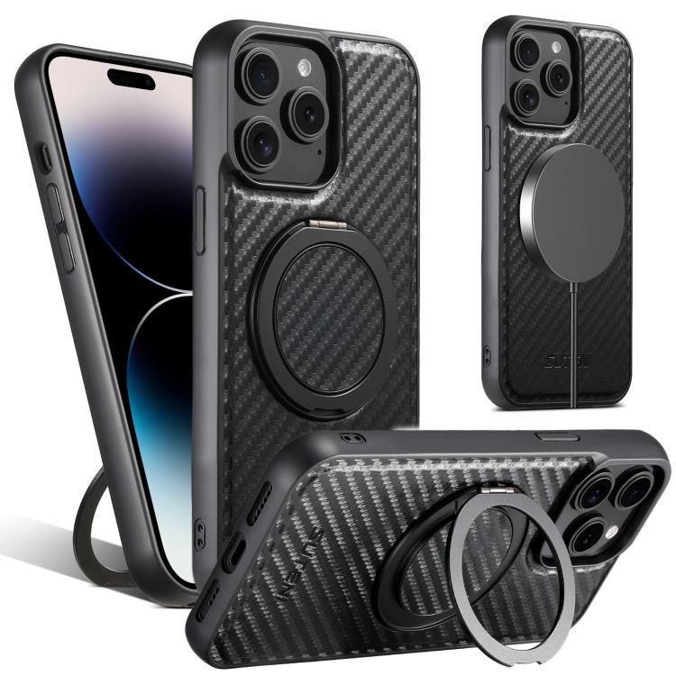 Suteni G3 Carbon Fiber Leather 360 Rotation Holder MagSafe Phone Case, For iPhone 18, For iPhone 18 Pro, For iPhone 18 Pro Max, For iPhone 17 Pro Max, For iPhone 17 Pro, For iPhone 17, For iPhone 17 Air, For iPhone 16 Pro Max, For iPhone 16 Pro        ...