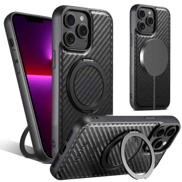 Suteni G3 Carbon Fiber Leather 360 Rotation Holder MagSafe Phone Case, For iPhone 18, For iPhone 18 Pro, For iPhone 18 Pro Max, For iPhone 17 Pro Max, For iPhone 17 Pro, For iPhone 17, For iPhone 17 Air, For iPhone 16 Pro Max, For iPhone 16 Pro        ...