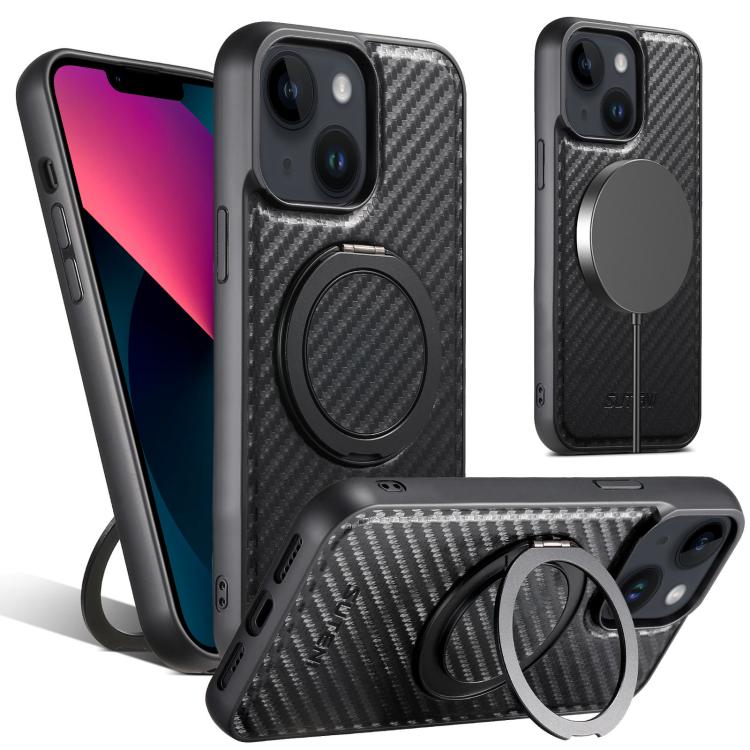 Suteni G3 Carbon Fiber Leather 360 Rotation Holder MagSafe Phone Case, For iPhone 18 Pro, For iPhone 18 Pro Max, For iPhone 17 Pro Max, For iPhone 17 Pro, For iPhone 17, For iPhone 17 Air, For iPhone 16 Pro Max, For iPhone 16 Pro, For iPhone 16 Plus   ...