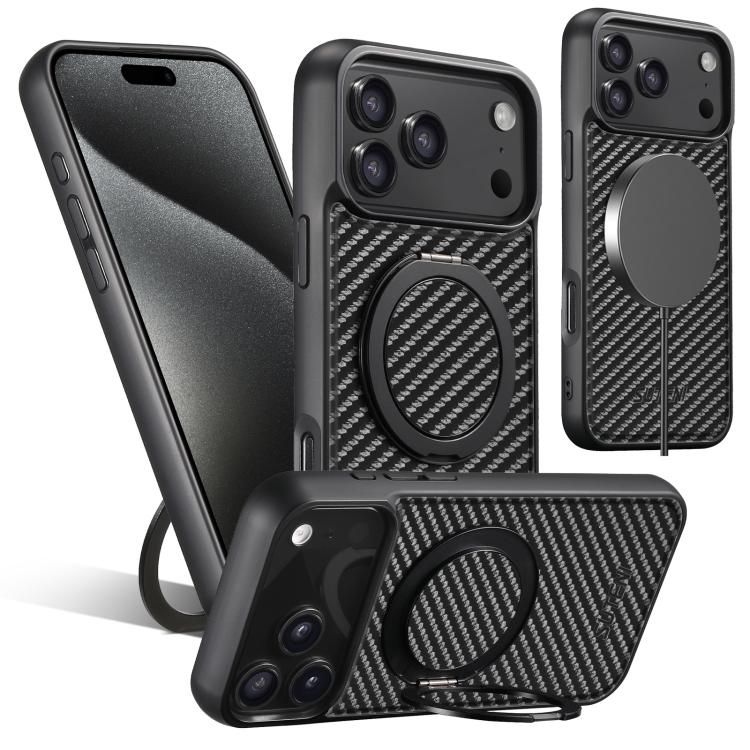 Suteni G3 Carbon Fiber Leather 360 Rotation Holder MagSafe Phone Case, For iPhone 18, For iPhone 18 Pro, For iPhone 18 Pro Max, For iPhone 17 Pro Max, For iPhone 17 Pro, For iPhone 17, For iPhone 17 Air, For iPhone 16 Pro Max, For iPhone 16 Pro        ...